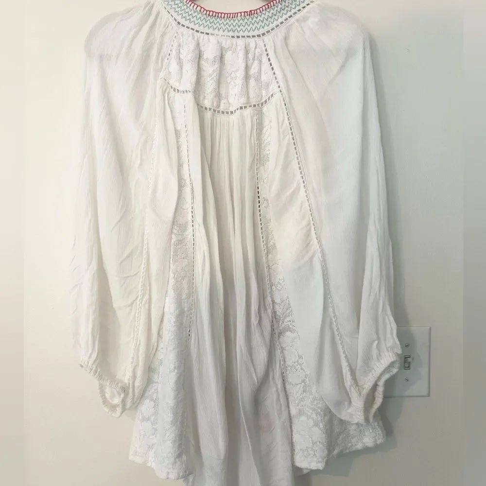 Boho Me White Embroided Blouse M - Picture 7 of 8